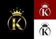 Initial K monogram alphabet with a crown. Royal, King, queen luxury symbol. Font emblem.