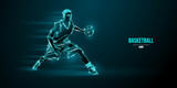 Fototapeta Sport - Abstract silhouette of a basketball player man in action isolated blue background. Vector illustration