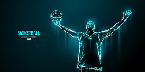 Abstract silhouette of a basketball player man in action isolated blue background. Vector illustration