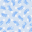 Seamless pattern with dots and blue leaves
