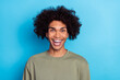 © deagreez - Photo of youth cheerful guy good mood laughing humorous comedy april isolated over blue color background