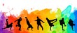 Detailed illustration silhouettes of expressive dance people dancing. Jazz, funk, hip-hop, house, breakdance dance watercolor. 