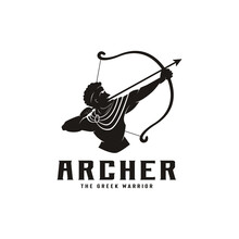 Greek Archer Vector Illustration, Warrior Silhouette Logo Design