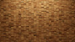 Wood Tiles arranged to create a Soft sheen wall. Natural, 3D Background formed from Rectangular blocks. 3D Render