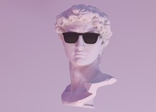 3D Illustration Of A Gypsum Statue Wearing Sunglasses. Surreal Pop Art Style Image.
