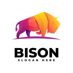 Wall Mural - Vector Logo Illustration Bison Gradient Colorful Style.