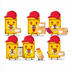 Wall Mural - Cartoon character design of yellow packets chinese working as a courier