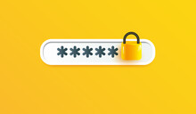 Password Protected Icon On Yellow Backround. Security Sign Or Symbol Design For Mobile Applications And Website Concept 3d Vector Illustration Style