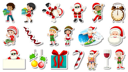 Poster - Set of Christmas objects and cartoon characters