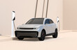 Generic Electric SUV charging at roadside charging station. Simple background. 3D rendering image. 