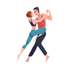 Wall Mural - Man and Woman Dancer Moving in Tandem Performing at Choreography Class Vector Illustration