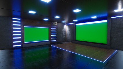 Wall Mural - News Studio, Backdrop For TV Shows .TV On Wall.3D Virtual News Studio Background, 3d illustration