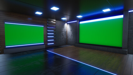 Wall Mural - News Studio, Backdrop For TV Shows .TV On Wall.3D Virtual News Studio Background, 3d illustration