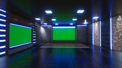 News Studio, Backdrop For TV Shows .TV On Wall.3D Virtual News Studio Background, 3d illustration