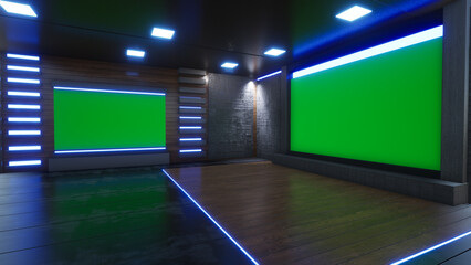 Wall Mural - News Studio, Backdrop For TV Shows .TV On Wall.3D Virtual News Studio Background, 3d illustration