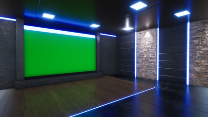 Wall Mural - News Studio, Backdrop For TV Shows .TV On Wall.3D Virtual News Studio Background, 3d illustration