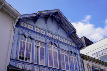 Wall Mural - white blue basque facade old house Beautiful Traditional bask housing