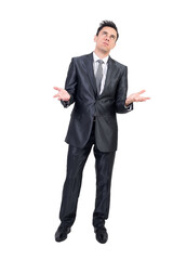 Wall Mural - Bored man in formal suit. White background