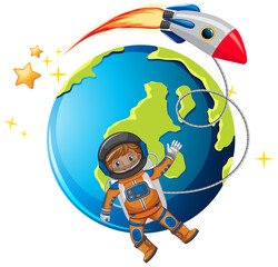 Wall Mural - An astronaut with rocketship and earth planet