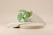 Mock up of stone and small plant forming a product podium, Cosmetic presentation. 3d rendering.
