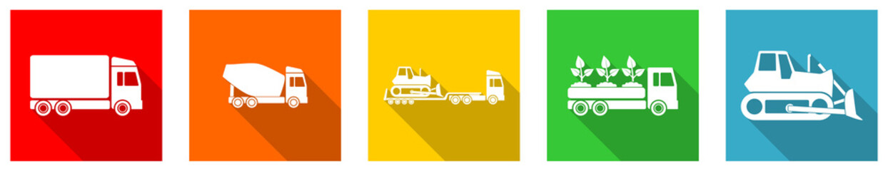 Aufkleber - Set of colorful web flat design vehicles vector icons, transport concept buttons for webdesign and mobile applications on white background