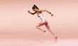 © opolja - Full length photo of lady jump high up training marathon finish line wear sports suit isolated pink color background