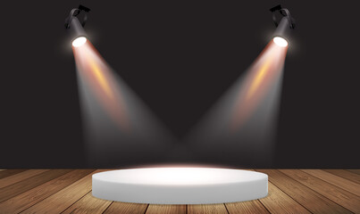 Wall Mural - podium on a dark background with spotlight. white stage with light. empty pedestal for award ceremon