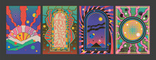Psychedelic Abstract Background Set, Vector Templates For Psychedelic Posters, Covers, Illustrations 