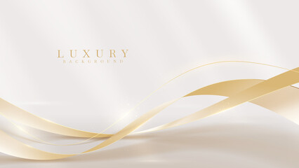 Wall Mural - Elegant background with golden ribbon elements and glitter light effect decoration.