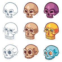 Vector Set Of Cartoon Skull Icons