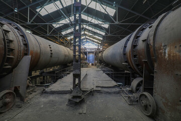 he idle and abandoned cement rotary kiln is in a factory, North China