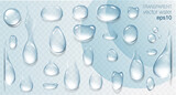 Fototapeta Big Ben - Realistic transparent water drops set. Rain drops on the glass. Isolated vector illustration
