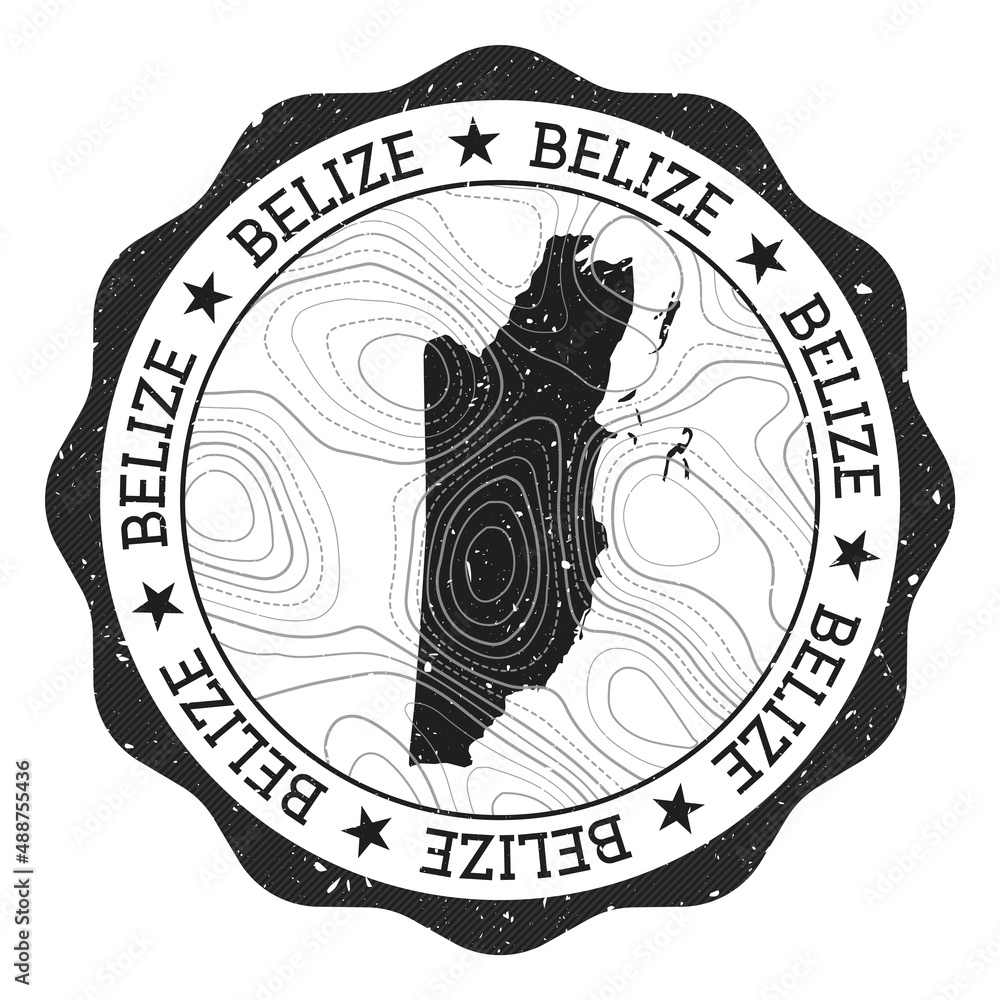 Belize outdoor stamp. Round sticker with map of country with ...