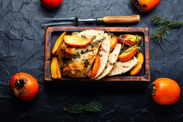 Wall Mural - Chicken breast grilled with persimmon