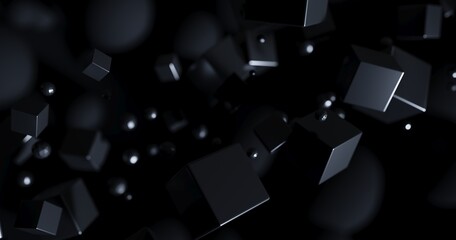 Wall Mural - polygonal objects in dark space, abstract futuristic black background design, 3d rendering