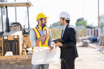 Aufkleber - Businessman and Engineer discussing architect project at construction site,Development and construction industry concept.