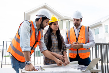 Poster - Engineer working on construction building site,Architects discussing project of building outdoors.