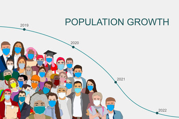 Wall Mural - Community growth and social labor count increase tiny person concept. Nation demographic arrow or business personnel, unemployment, followers, subscribers or customers development illustration.