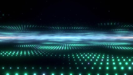 Wall Mural - Camera flight a luminous horizon field formed by hundreds of bright dots.