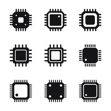Electronic Chip Vector Icon Isolated On White Background. Computer Chip Icon, Cpu Microprocessor Chip Icon.