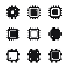 Electronic chip vector icon isolated on white background. Computer chip icon, cpu microprocessor chip icon.