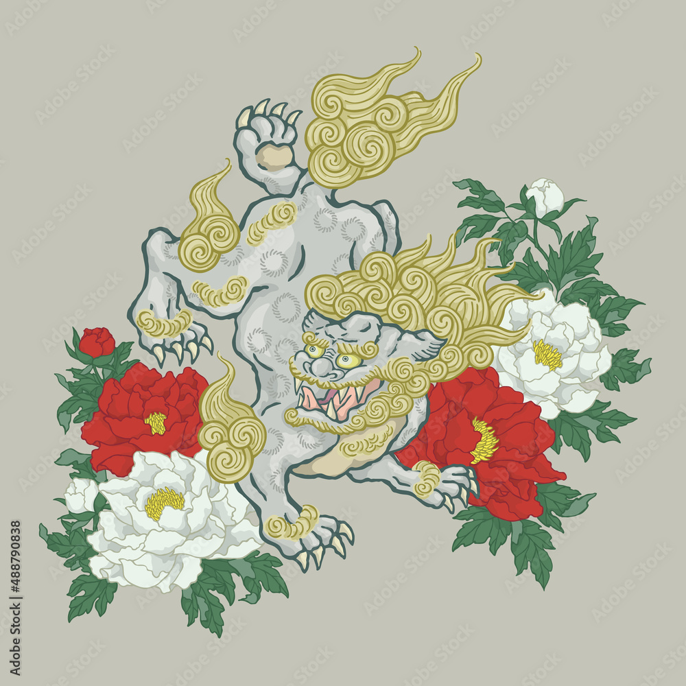 唐獅子牡丹のイラスト Stock Vector | Adobe Stock
