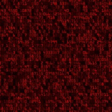 Random symbols seamless pattern. Red numbers on black background
