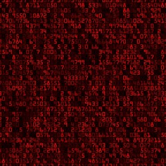 Random symbols seamless pattern. Red numbers on black background