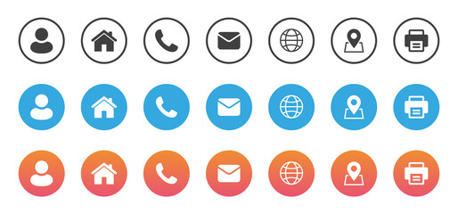 Aufkleber - Website contact icons . web contacts icons . business card icon set. user, home, phone, call, mail, email, website, location, fax, printer, icon, symbol - 
