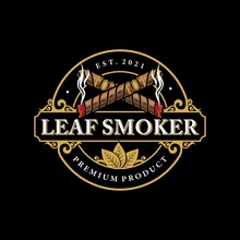 Smoking Cigarette Cigar Badge Logo Vector Illustration