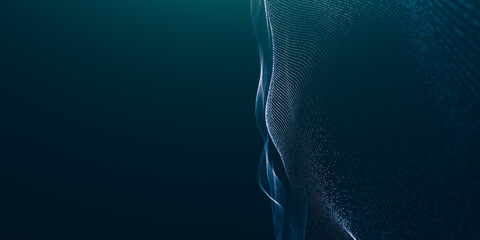 Wall Mural - blue particles wave background. abstract dynamic mesh. big data technology. abstract particular flow