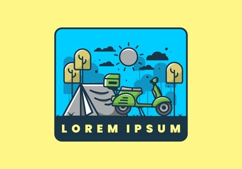 Wall Mural - Camping with scooter flat illustration