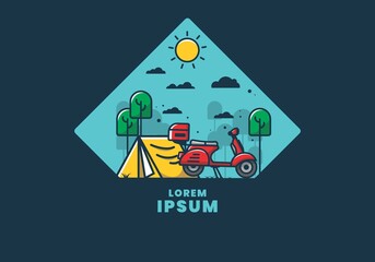 Wall Mural - Camping with scooter flat illustration