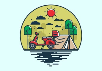 Wall Mural - Camping with scooter flat illustration